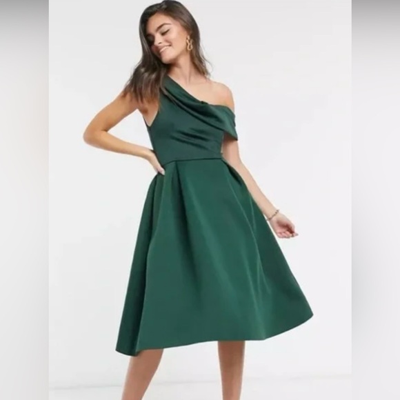 ASOS Dresses & Skirts - NWT ASOS Elegant Green Fit-and-Flare One-Shoulder Dress Sz 4